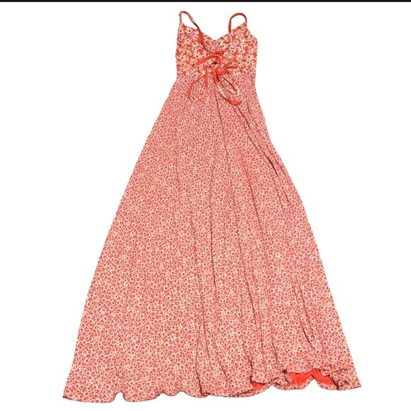 Free People Floral Song Of Summer Spaghetti Strap Lace Up Back Boho Maxi Dress - Picture 2 of 8